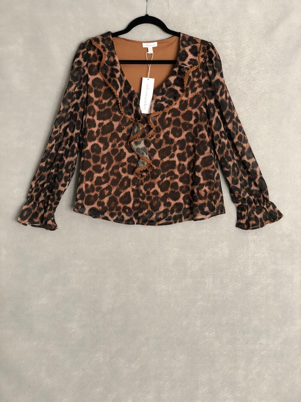 Adyson Parker Ruffle Top Animal Print Women's Medium NEW